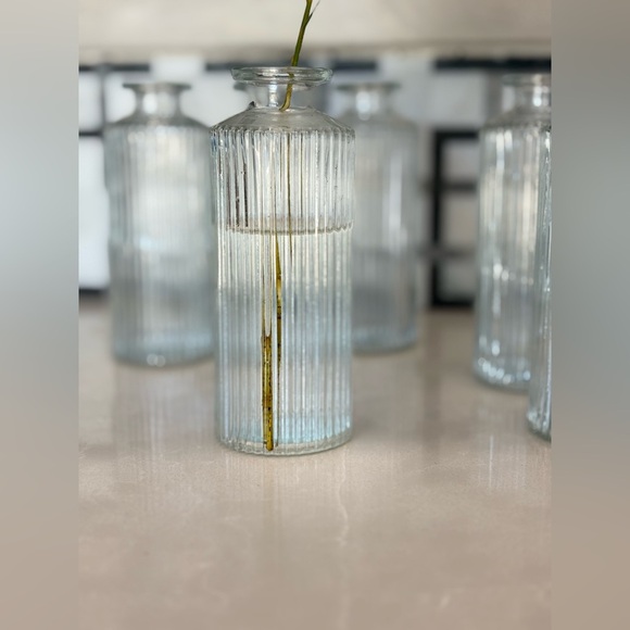 Set of 6 West Elm Modern Glass Ribbed Bud Vases - Picture 9 of 11